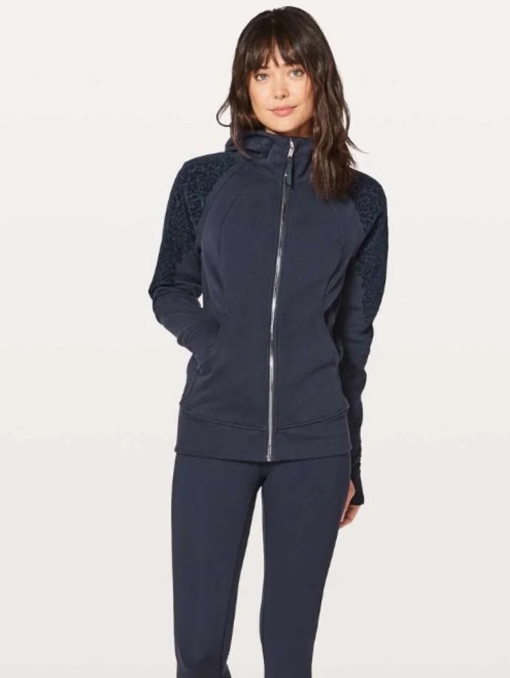 Lululemon Scuba Hoodie Light Cotton Fleece (Floral Flock) In Midnight Navy